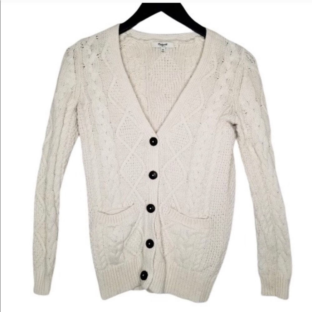 Madewell Diamond Wool Cable Knit White Cardigan XS